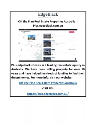 Off the Plan Real Estate Properties Australia | Plus.edgeblack.com.au