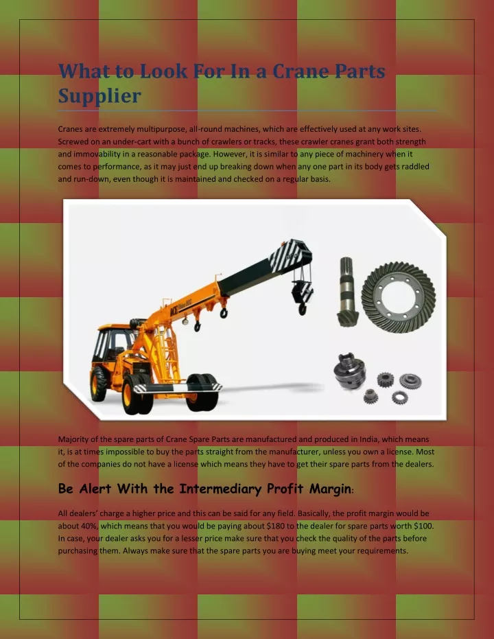 what to look for in a crane parts supplier
