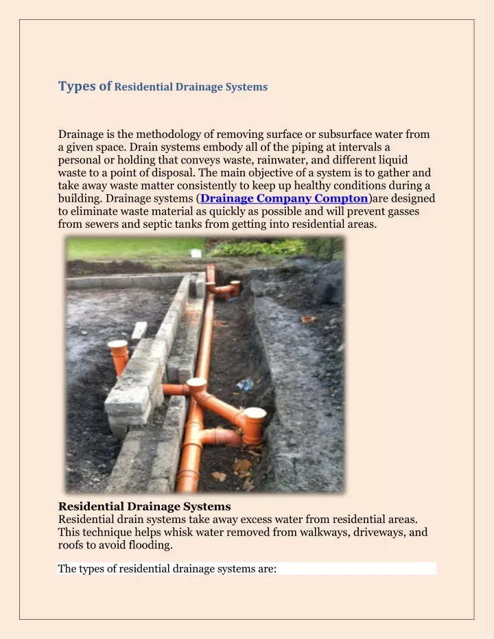 types of residential drainage systems