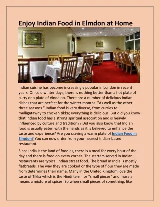 enjoy indian food in elmdon at home