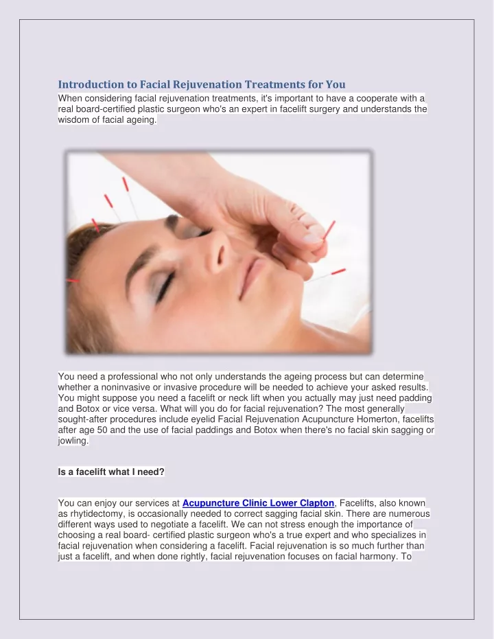 introduction to facial rejuvenation treatments