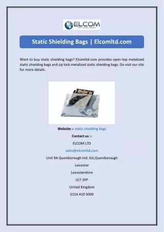 static shielding bags elcomltd com