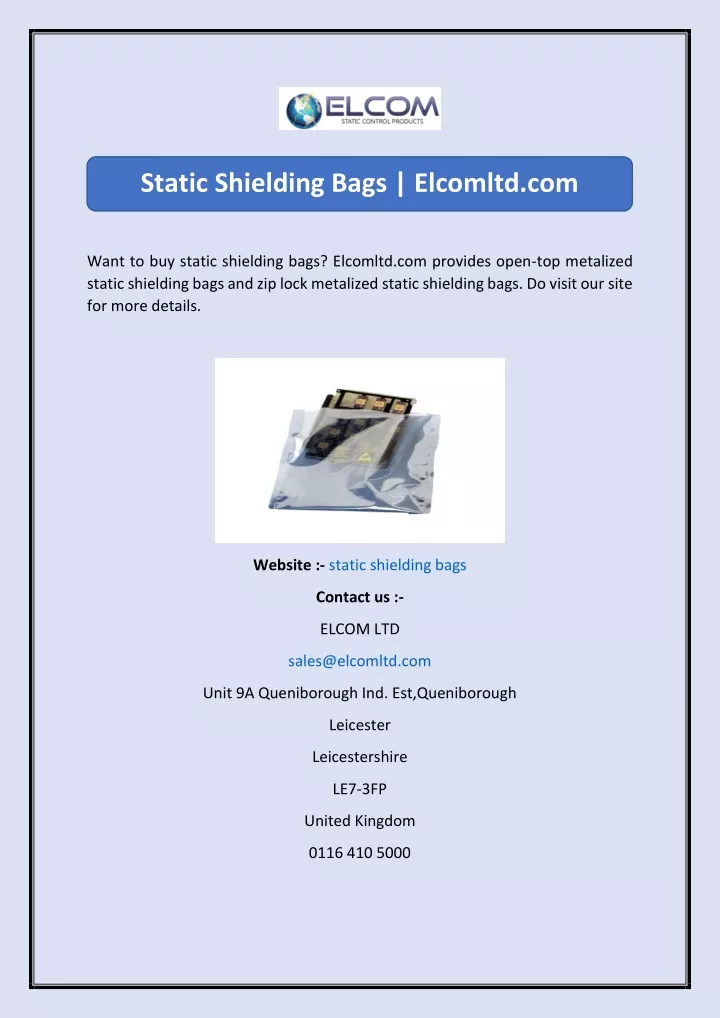 static shielding bags elcomltd com