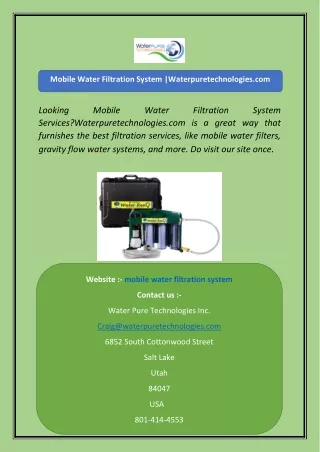 mobile water filtration system