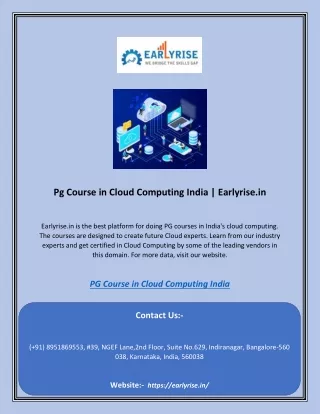 Pg Course in Cloud Computing India | Earlyrise.in