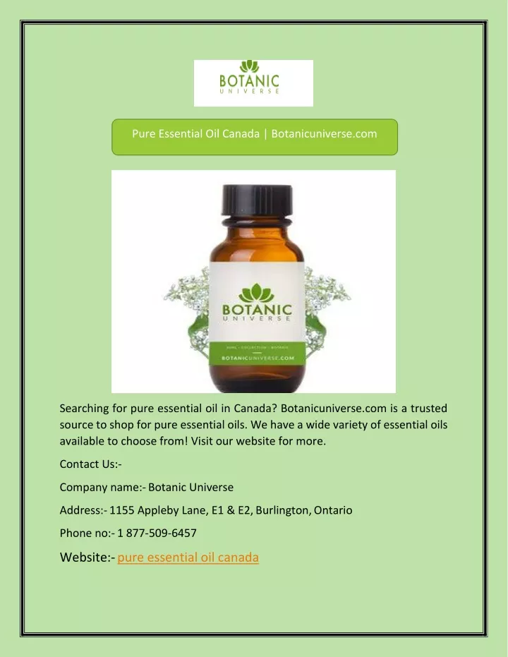 pure essential oil canada botanicuniverse com