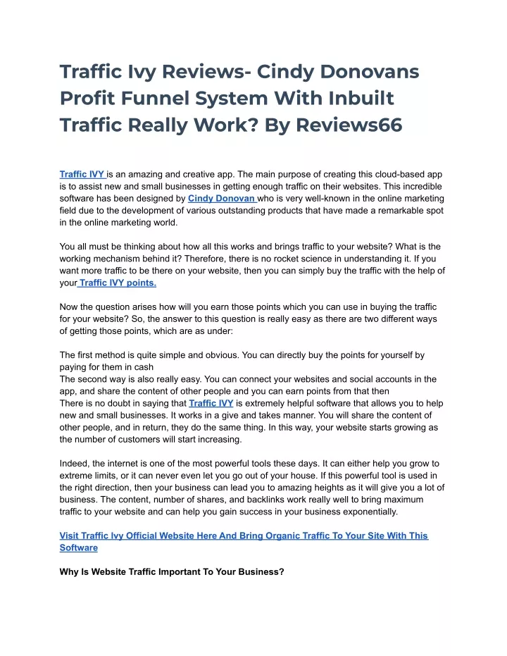 traffic ivy reviews cindy donovans profit funnel