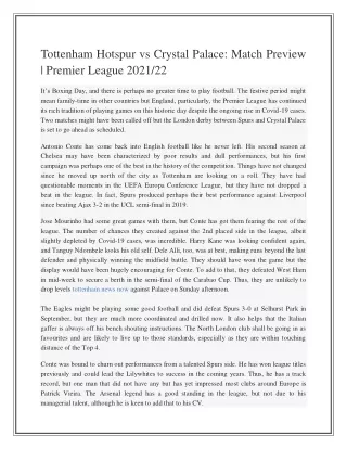 Tottenham Hotspur vs Crystal Palace