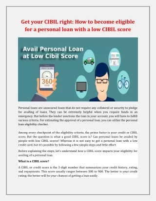 Get your CIBIL right_ How to become eligible for a personal loan with a low CIBIL score
