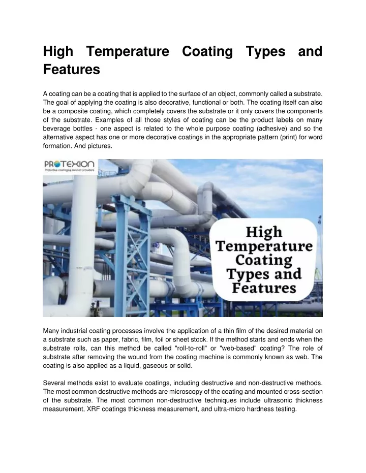 high temperature coating types and features