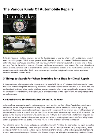the various kinds of automobile repairs