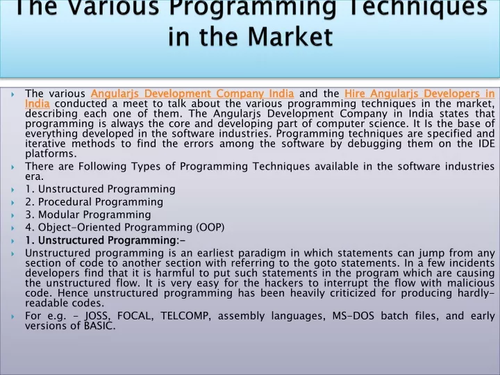 the various programming techniques in the market