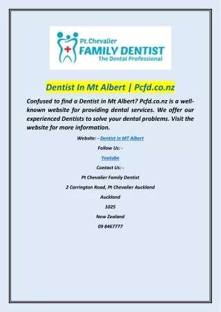 Dentist In Mt Albert | Pcfd.co.nz