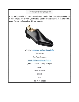 Goodyear welted shoes india  Theroyalepeacock.com
