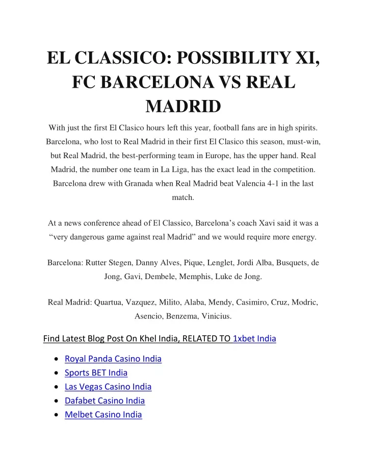 el classico possibility xi fc barcelona vs real