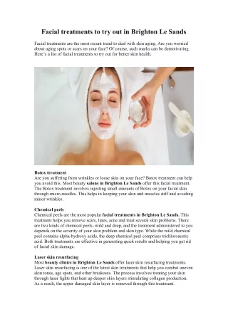 Facial treatments to try out in Brighton Le Sands