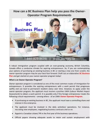 How can a BC Business Plan help you pass the Owner-Operator Program Requirements
