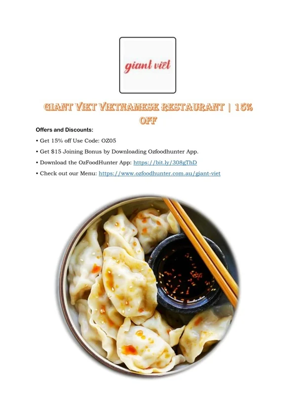 Giant Viet Vietnamese Restaurant 15% off OZ05