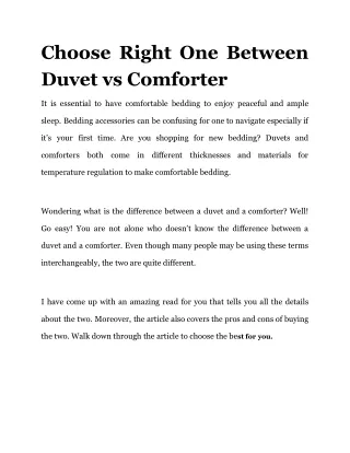choose right one between duvet vs comforter