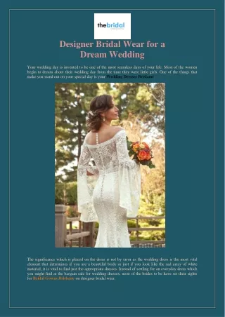 Designer Bridal Wear for a Dream wedding