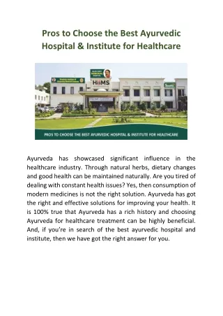 Pros to Choose the Best Ayurvedic Hospital & Institute for Healthcare