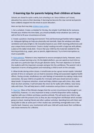 E-learning tips for parents helping their children at home