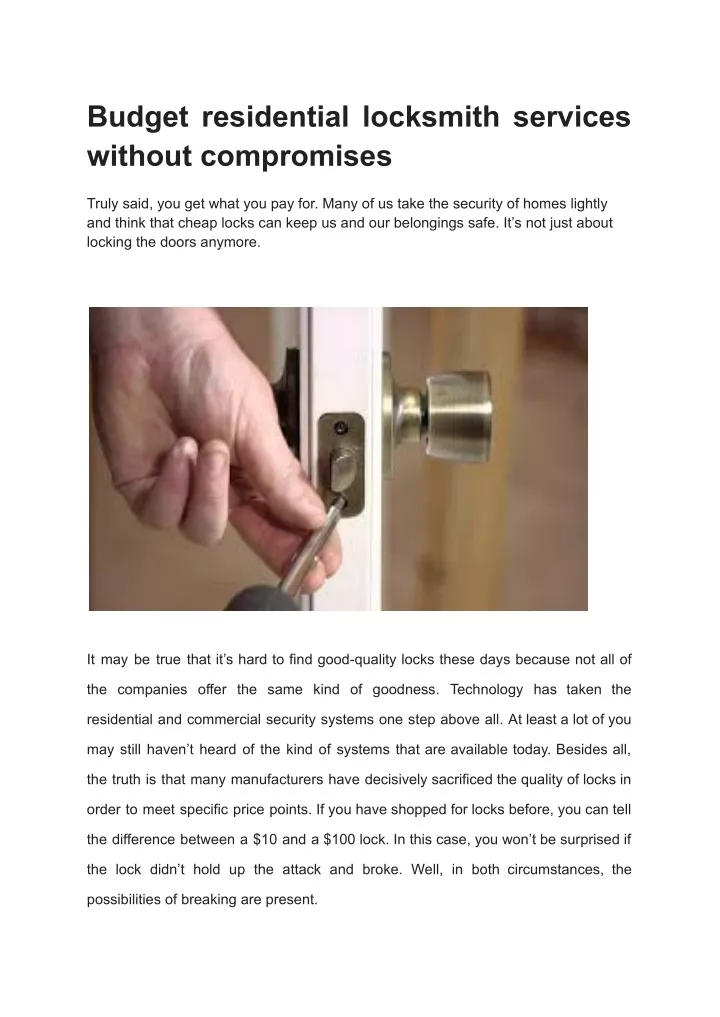 budget residential locksmith services without
