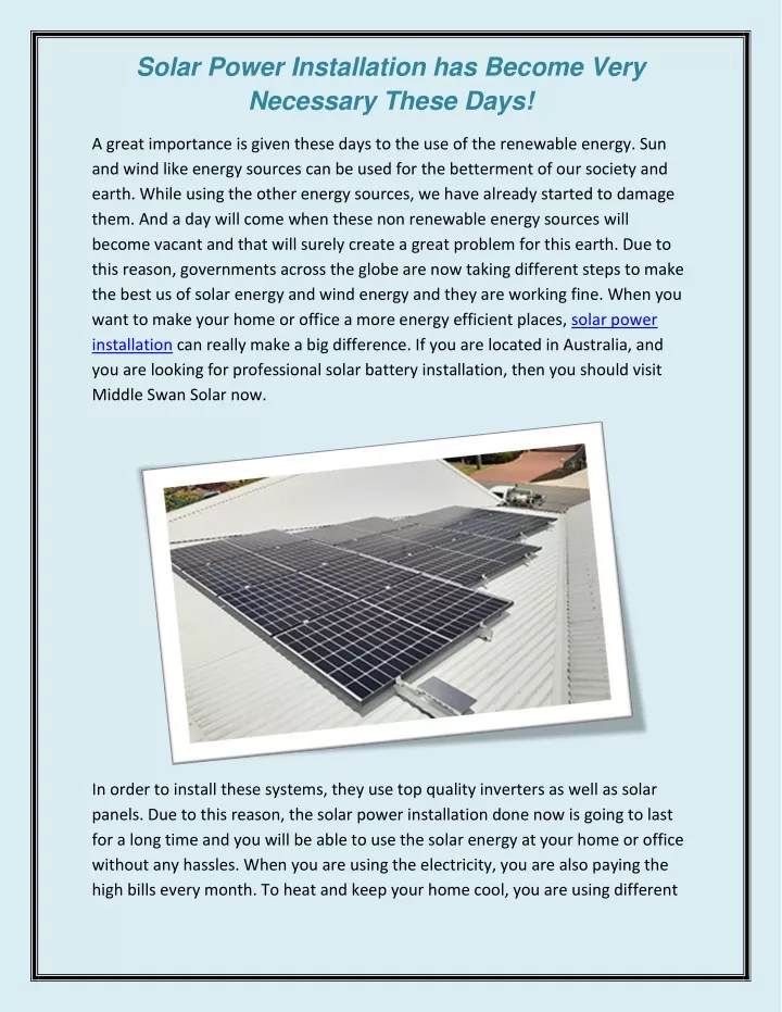solar power installation has become very