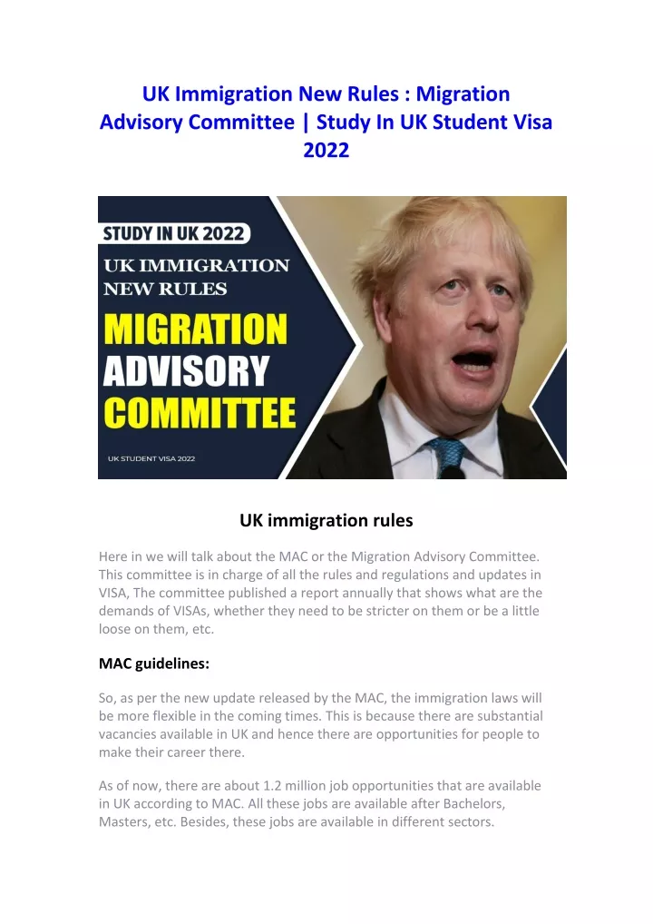 PPT UK Immigration New Rules Migration Advisory Committee Study In UK
