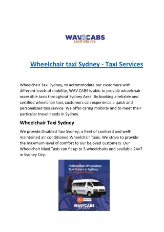 Wheelchair taxi Sydney - Taxi Services