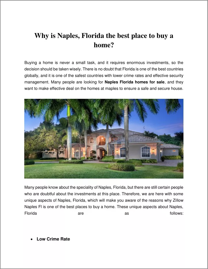 why is naples florida the best place to buy a home