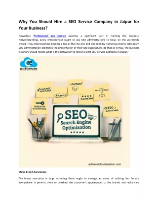 Why You Should Hire a SEO Service Company in Jaipur for Your Business