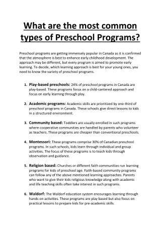 what are the most common types of preschool