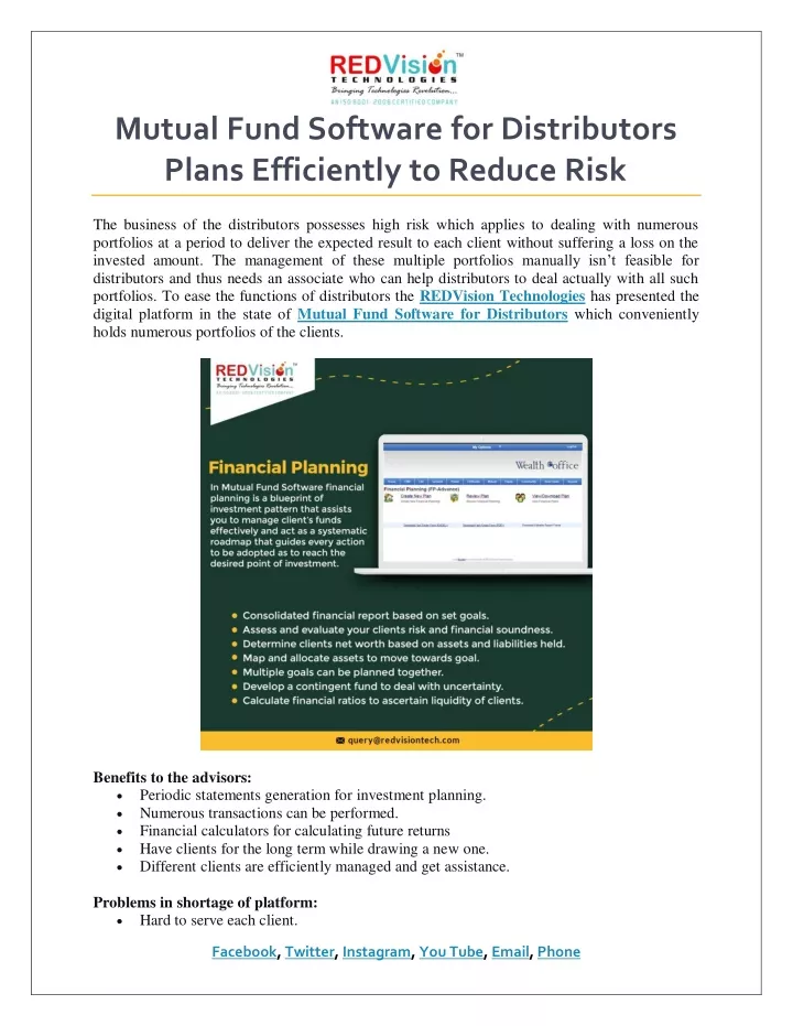 mutual fund software for distributors plans