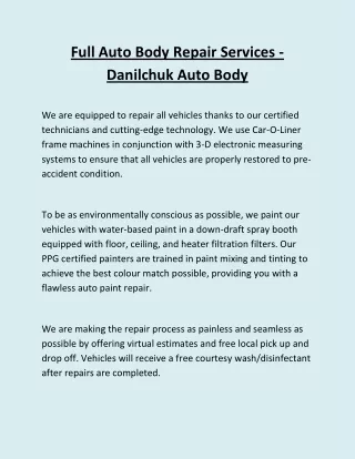 Full Auto Body Repair Services