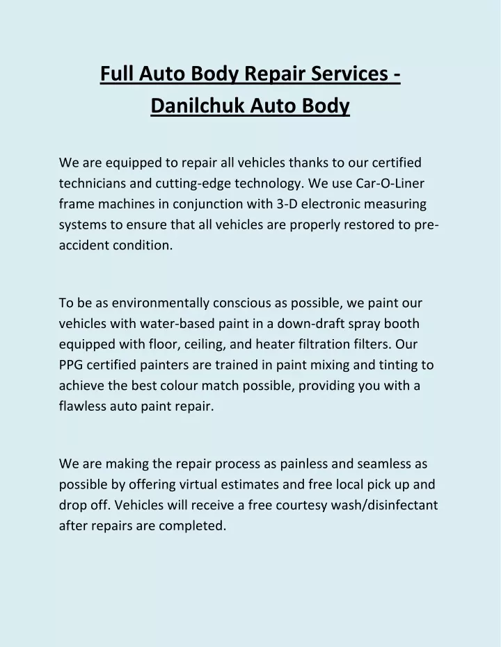 full auto body repair services danilchuk auto body