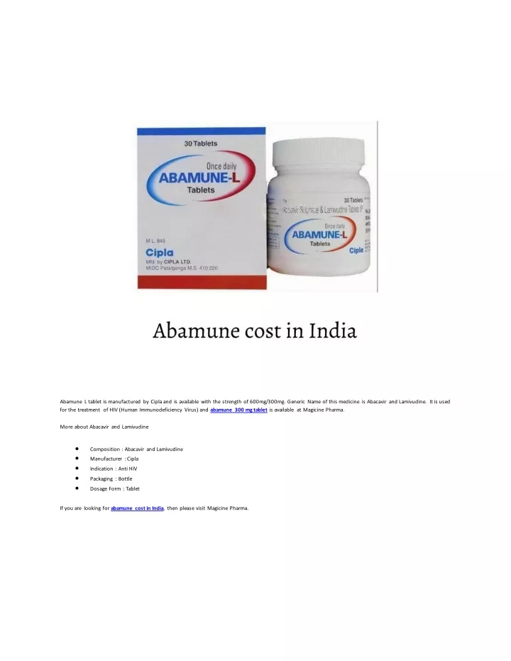 abamune l tablet is manufactured by cipla