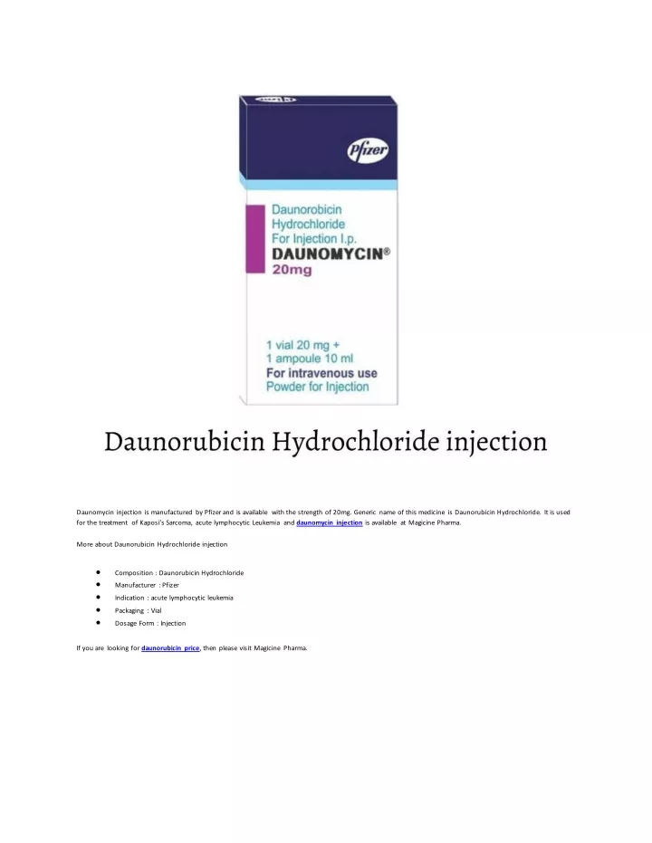 daunomycin injection is manufactured by pfizer