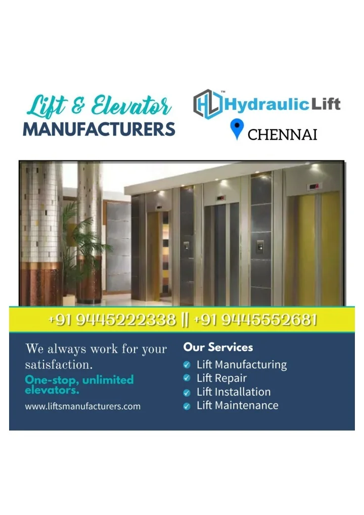PPT Elevator and Lift Manufacturers in chennai Hydraulic Elevator