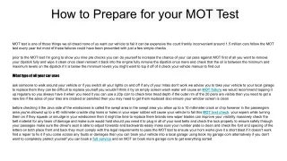 How to Prepare for your MOT Test