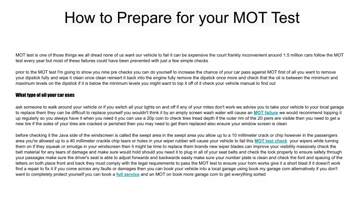 how to prepare for your mot test