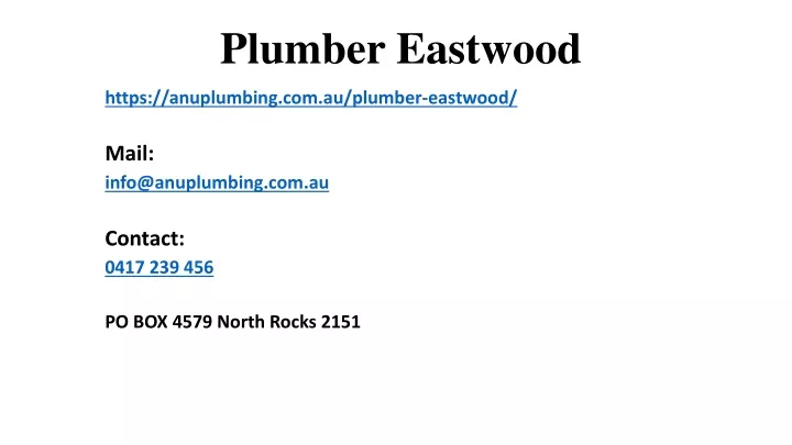 plumber eastwood