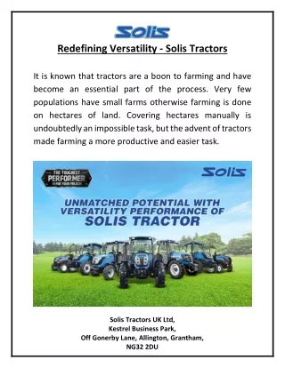 Redefining Versatility - Solis Tractors