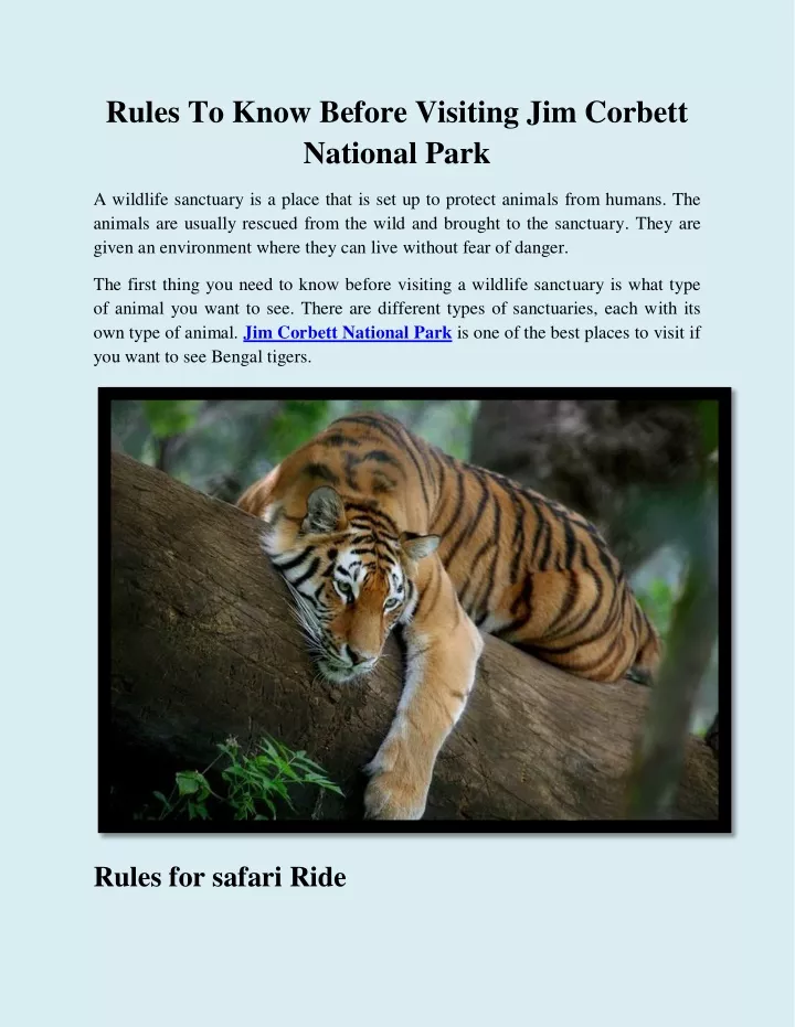 rules to know before visiting jim corbett