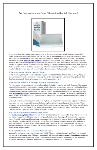 are contour memory foam pillows good for side
