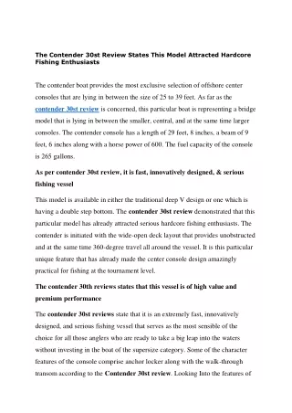 The Contender 30st Review States This Model Attracted Hardcore Fishing Enthusias