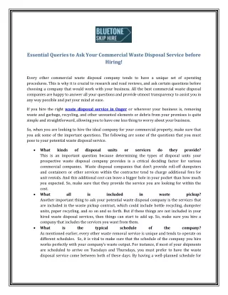 essential queries to ask your commercial waste