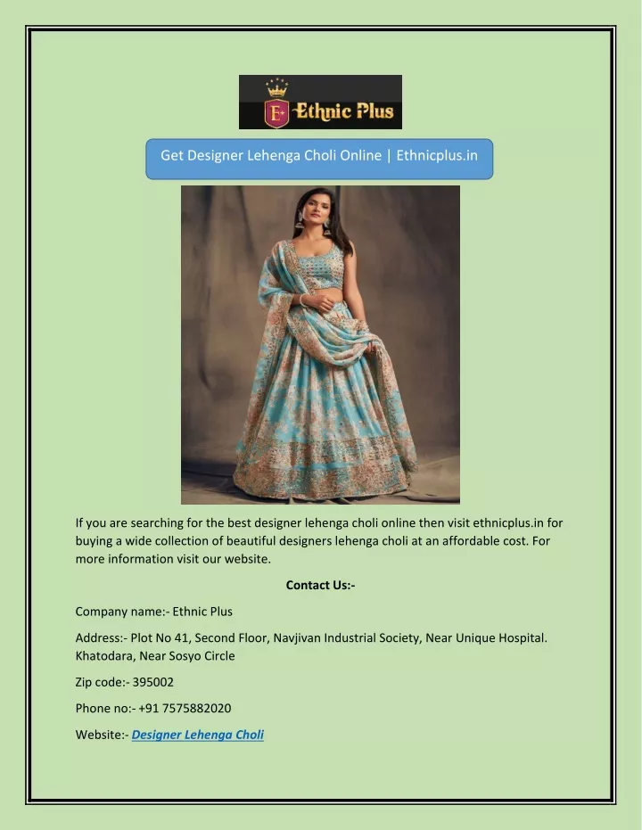 get designer lehenga choli online ethnicplus in