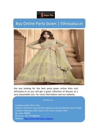 buy online party gown ethnicplus in