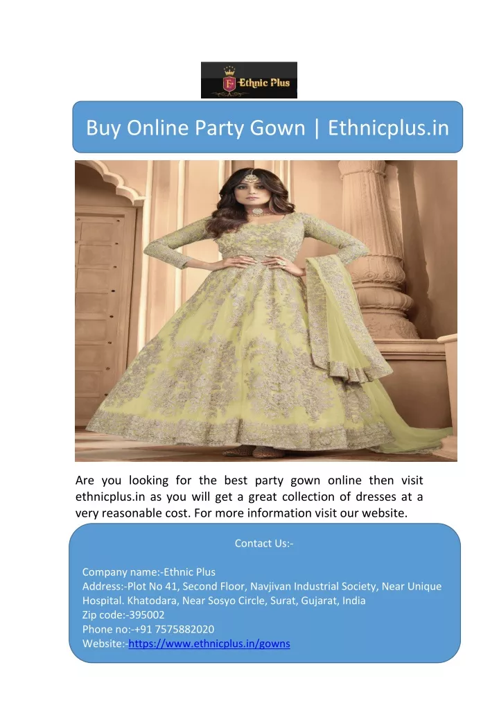 buy online party gown ethnicplus in